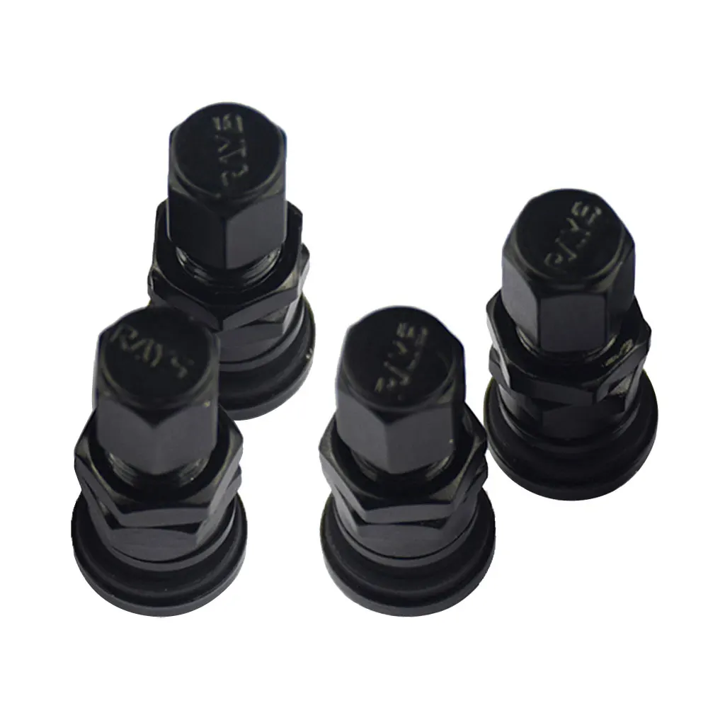 4x Aluminum Bolt-in Car Tubeless Wheel Tire Valve Stem With Dust Cap Black