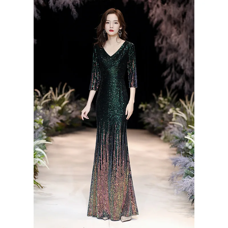 

Banquet Evening Dress Women's 2020 New Fish Tail Sequins Long Style Annual Meeting Host Air Show Thin
