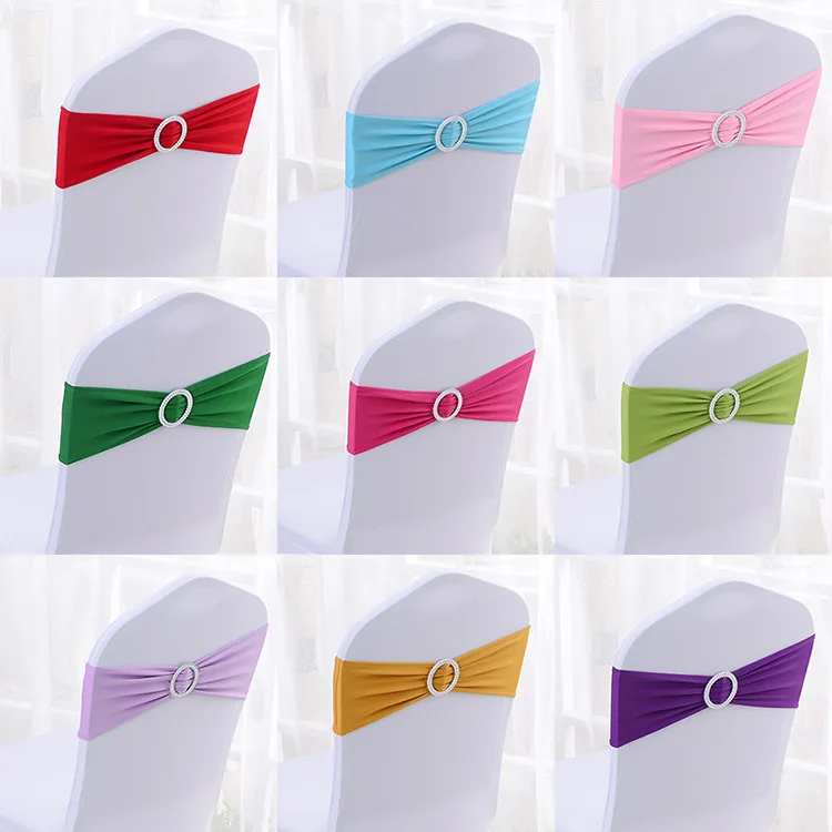 Details about   50PCS Wedding Event  Party Lycra Spandex Chair Cover Bands Sashes+Round buckle 