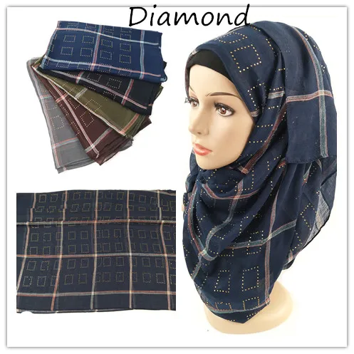 

S9 10pcs High quality diamond stripe cotton viscose crinkle hijab shawl scarf wrap headband maxi can choose colors