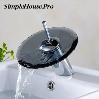 

Colorful Glass Waterfall Bathroom Basin Sink Faucet Chrome Basin Sink Faucet Single Lever Deck Mounted Round Mixer Tap