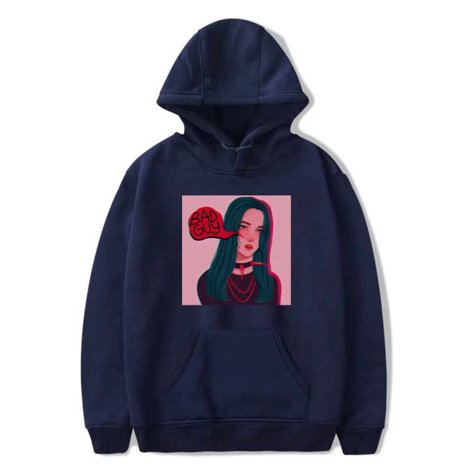 Billie Eilish, Толстовки, Толстовки большого размера, повседневные мужские уличные пуловеры, одежда с длинным рукавом, толстовки в стиле хип-хоп, толстовка, Прямая поставка - Цвет: navy blue