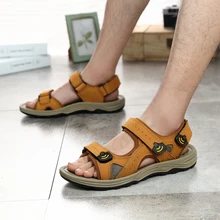 Мужские сандалии; большие размеры; уличная Летняя обувь из кожи; Новинка года; пляжная обувь ручной работы в римском и вьетнамском стиле; Мужская Спортивная обувь на резиновой подошве с закрытым носком