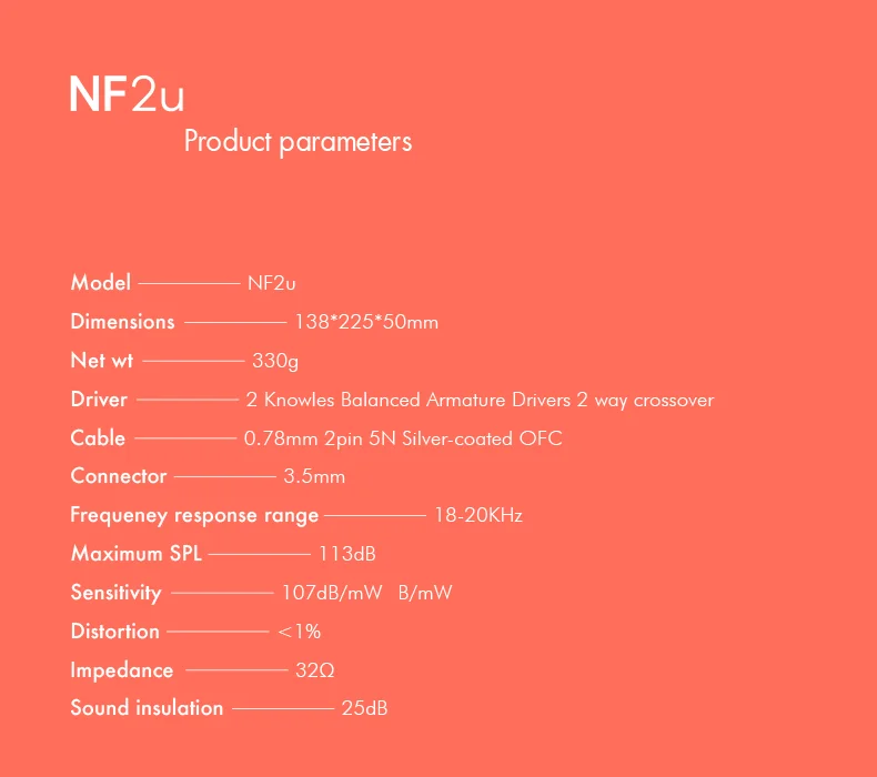 NFAudio NF2u 2 единицы Ноулз сбалансированная арматура в ухо монитор HiFi наушники