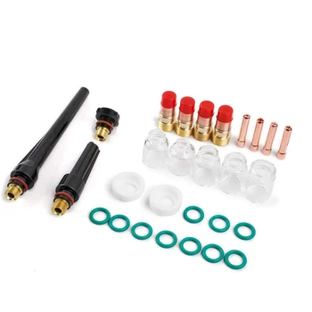 

HHO-28Pcs/Set TIG Welding Torch Gas Lens 4 5 6 7 8 Pyrex Cup Kit for Tig WP-17/18/26 Torch Welding Accessories