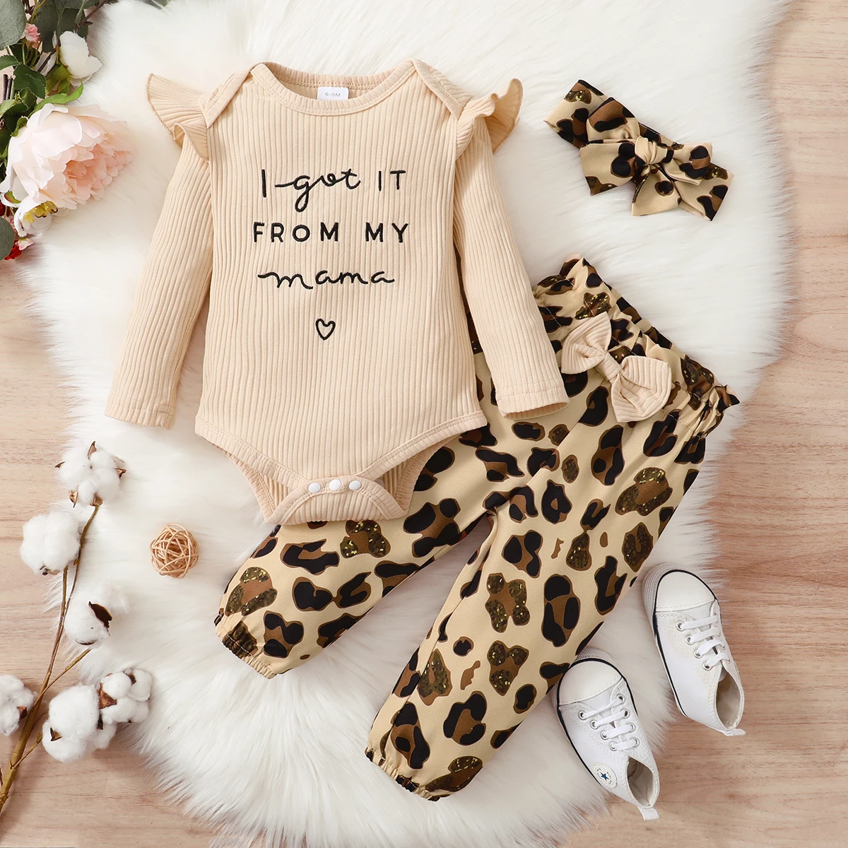 Ruffled Newborn Baby Girl Clothes Leopard Long Sleeve Infant Girl Clothes Fall Baby Clothing Baby Girl Set for New Born 0 3 sun baby clothing set