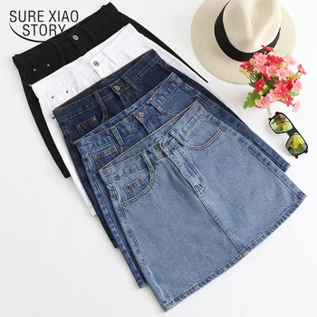 

Sexy Women Denim Mini Skirt Fashion Summer High Waist Black Skirt Blue Package Hip Jeans Harajuku Plus Size Cotton 7641 50
