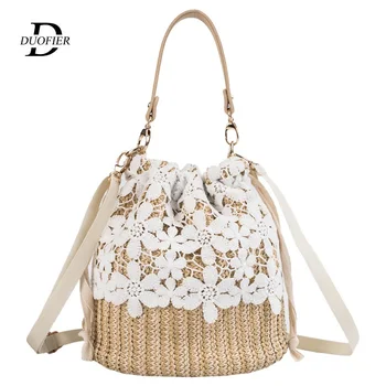 

Woven Rattan Bag Women Sweet Bucket Totes Shoulder Bag Small Beach HandBags 2020 Summer Ladies Handmade Messenger Crossbody Bags