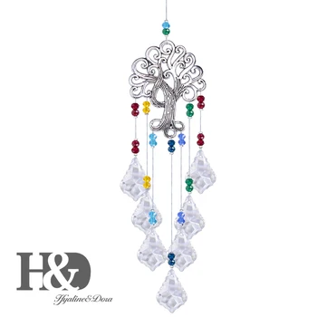 

H&D Crystal Ball Prism Maple Leaf Life Tree Pendant Suncatcher Hanging Ornament Rainbow Maker For Colorful Garden Christmas Gift