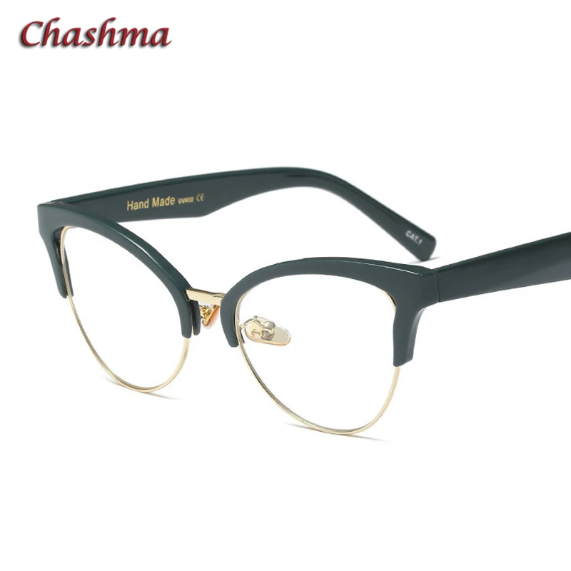 Chashma, прозрачные оптические очки, оправа для женщин, кошачий глаз, Spectalces, студенческие модные очки по рецепту - Цвет оправы: Green