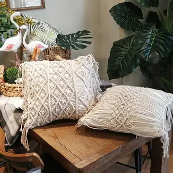 

Macrame Hand-woven Pillowcase Sofa Car Cushion Cover Cotton Thread Linen Pillow Cover Geometry Bohemian Home Decoration