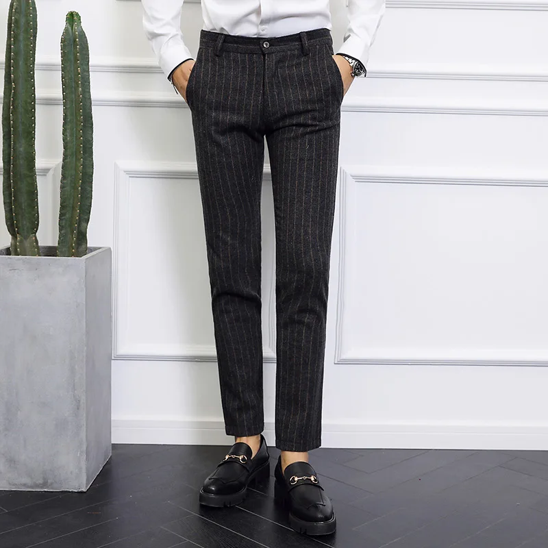 Plyesxale стильный полосатый костюм брюки мужские облегающие мужские s рабочие Формальные платья брюки размера плюс Ретро полосатые дизайнерские брюки P32