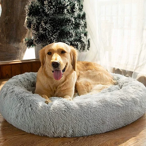 Диаметр 120 см круглая кровать для домашних животных теплая флисовая подушка для шезлонга для больших собак и кошек - Цвет: Light Gray
