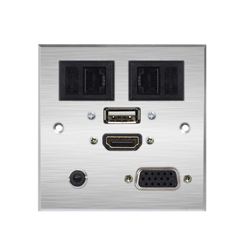 

Aluminium Alloy Wall Plate Socket HDMI VGA USB AUDIO Dual Network Ports Female Socket Connectors