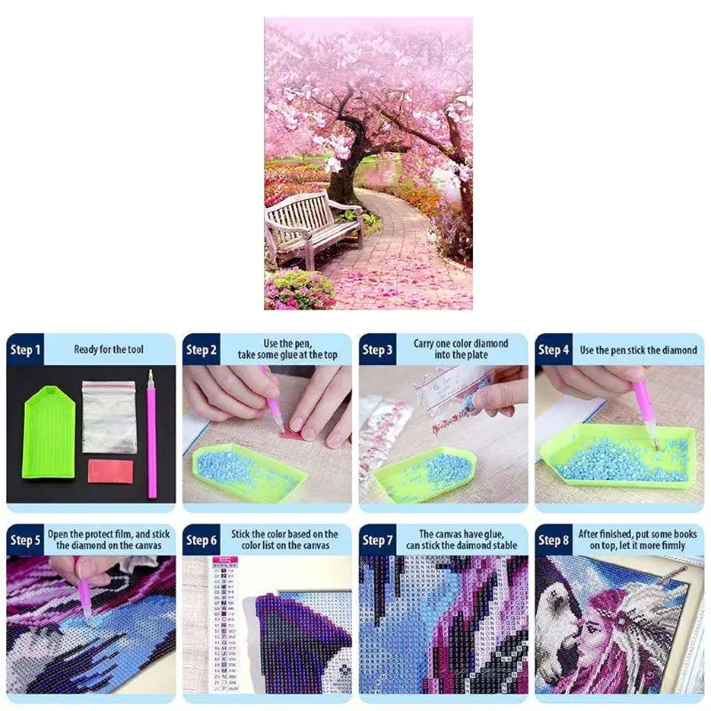 

Cherry blossoms 5D Round Shaped Diamond Painting Embroidery Needlework Rhinestone Crystal Cross Craft Stitch Kit Q6PE