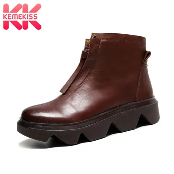 

KemeKiss Real Leather Women Ankle Boots Front Zipper Trifle Shoes Winter Warm Boots Women Fashion Party Footwear Size 35-40