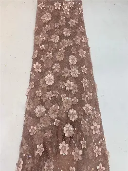 

African high quality velvet sequence French Nigerian sequins net tulle mesh Swiss lace fabric for dress 5yards/lot FZ325