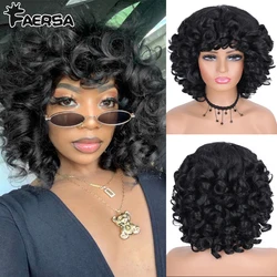 Short Hair Afro Kinky Curly Wigs With Bangs For Black Women Synthetic African Ombre Glueless Cosplay Wigs High Temperature Hair