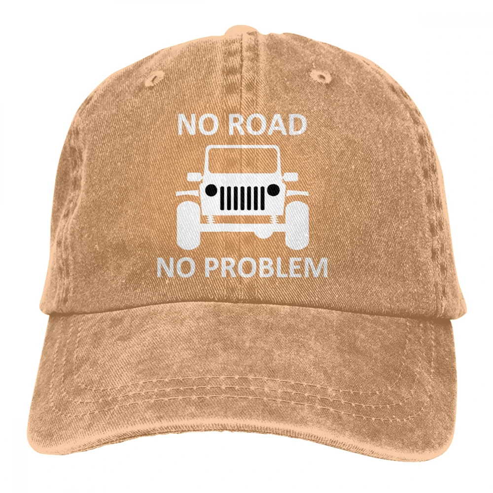 No Road No Problem Casquette черные унисекс Мужские Женские джинсовые бейсболка с ремешком кепки Регулируемая шляпа для гольфа папа - Цвет: Хаки