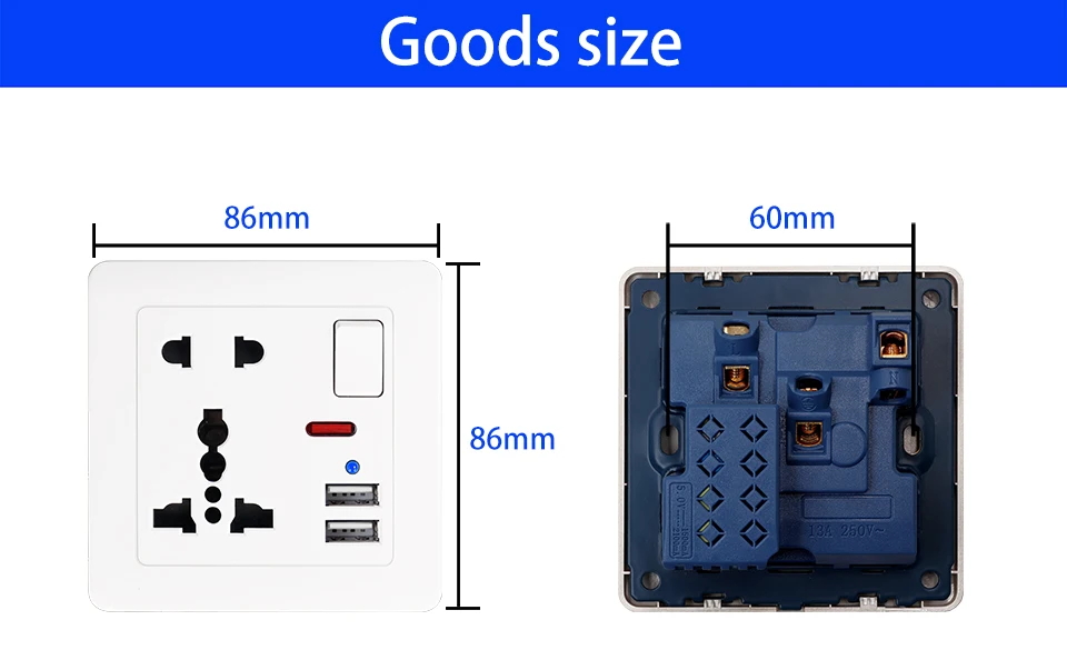Настенный выключатель с usb разъемом, светильник 110~ 250 В, Золотая/белая Международная универсальная панель, 13А, универсальная розетка для пяти отверстий