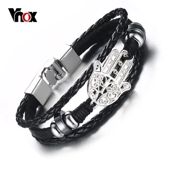 

Vnox Black Braided Leather Bracelet for Men Jewelry Fashion Hamsa Men's Genuine Leather Bracelets & Bangles