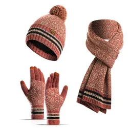 Womens Scarf Sets Winter Hat Scarf Gloves Knitted Keep Warm Scarves Simple Solid Color Clothes Accessories Thick Soft Scarf Set