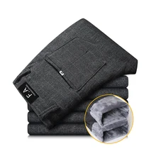 Мужские зимние бархатные плотные деловые повседневные брюки, мужские рабочие теплые маленькие брюки, мужские клетчатые деловые повседневные плотные теплые брюки