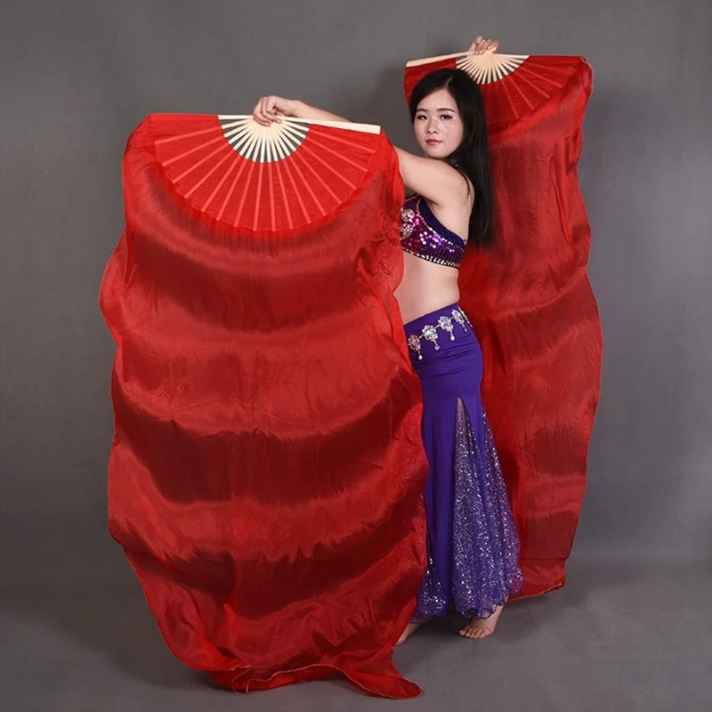 Костюм для танца живота вентилятор однотонная одежда этап танец интимные аксессуары 100% шелк вуали для женщин 2 шт. за пару 6 цветов Длина 180