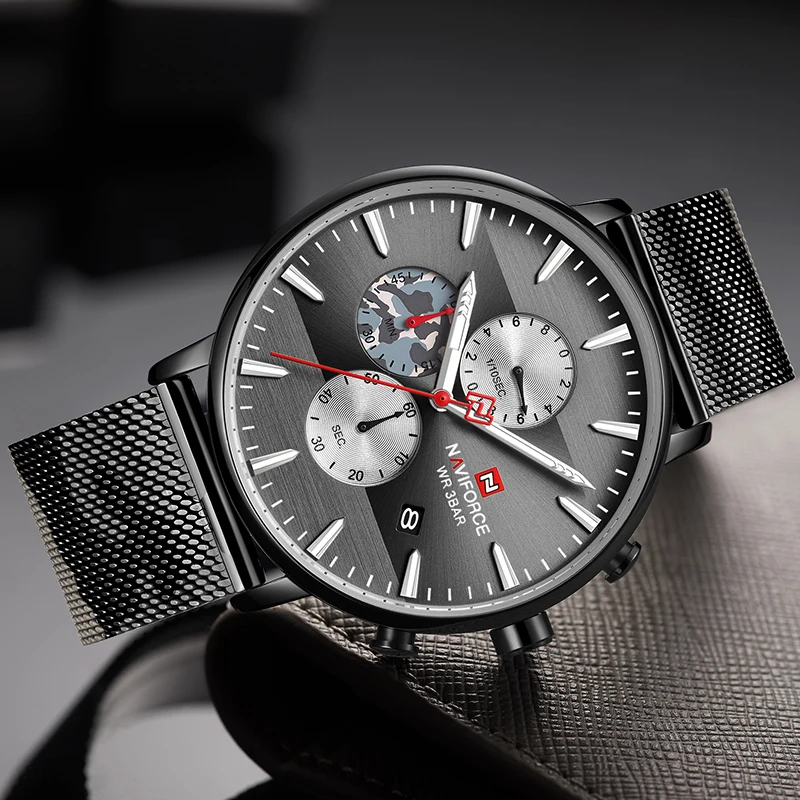 NAVIFORCE мужские часы Топ люксовый бренд модные деловые кварцевые часы мужские тонкие сетчатые стальные водонепроницаемые спортивные мужские наручные часы с датой