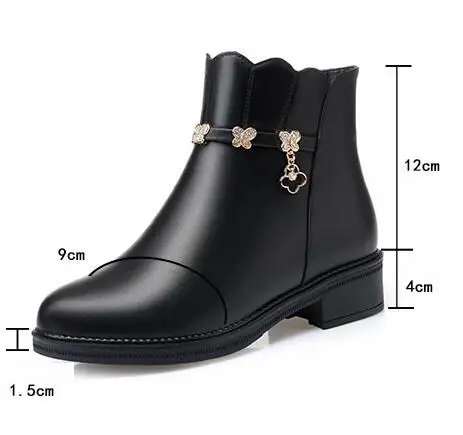GKTINOO Genuine Leather Ankle Boots Warm Wool Snow Boots Women Square Heel Ladies High Quality Winter Boots Fashion Shoes