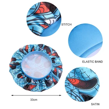 

Hot Sale African Printed Wide-Brim Shower Hat Satin Round Hair Cap Styling Accessories Caring Fashion Bonnet Elastic Night Wash