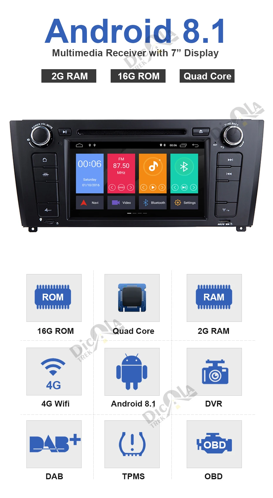Cheap 7"1 Din Android 8.1 Quad Core Car Radio GPS Navi Car DVD Player For BMW 1 Serie E81 E82 E87 E88 I20 2004-2011 Head Unit BT Wifi 3