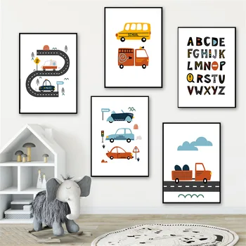 

Nursery Wall Art Print ABC Alphabet Poster Toy Car Painting Prints Baby Canvas Art Posters Nordic Wall Pictures Kids Room Decor