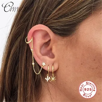 

CANNER Korean Style 925 Sterling Silver Mini Zircon Star Pendant Small Hoop Earrings for Women Female Wedding Earrings Jewelry