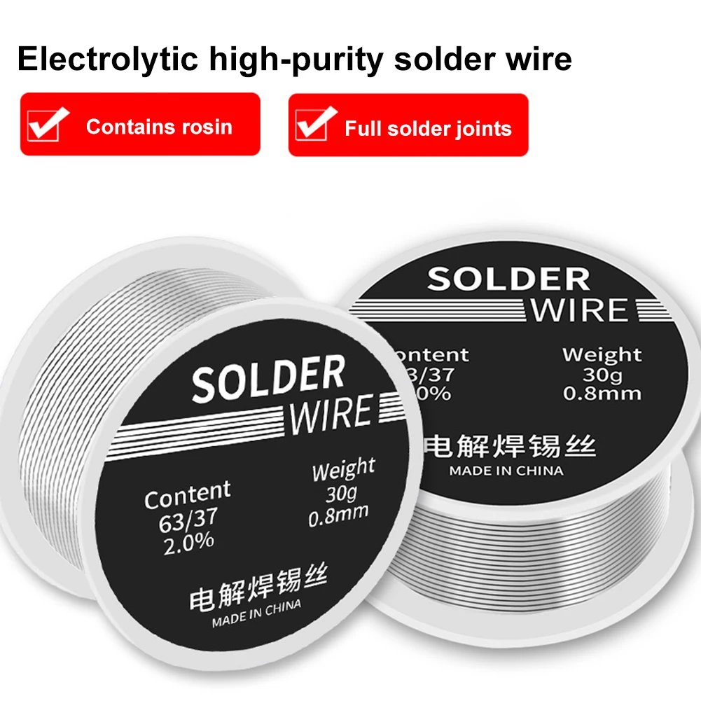 30g Welding Solder Wire High Purity Low Fusion Spot 0.8mm Rosin Core Soldering Wire Roll No-clean FLUX 2.0% Tin BGA Welding Tool