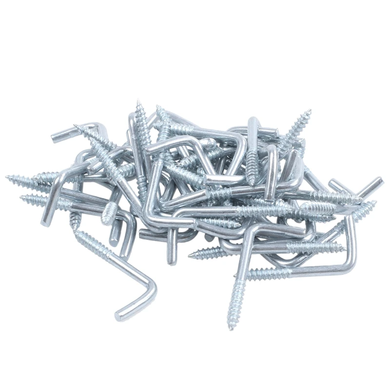 

50x Zinc Plated L Shape Right Angle Screw-in Dress Cup Hooks Hangers Wall Mount