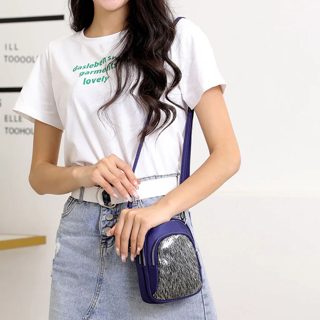 Women Nylon Sequin Coin Purse Shoulder Mobile Phone Bag Exquisite Girls Delicate Handbag Elegant Ladies Fashion Casual Bags