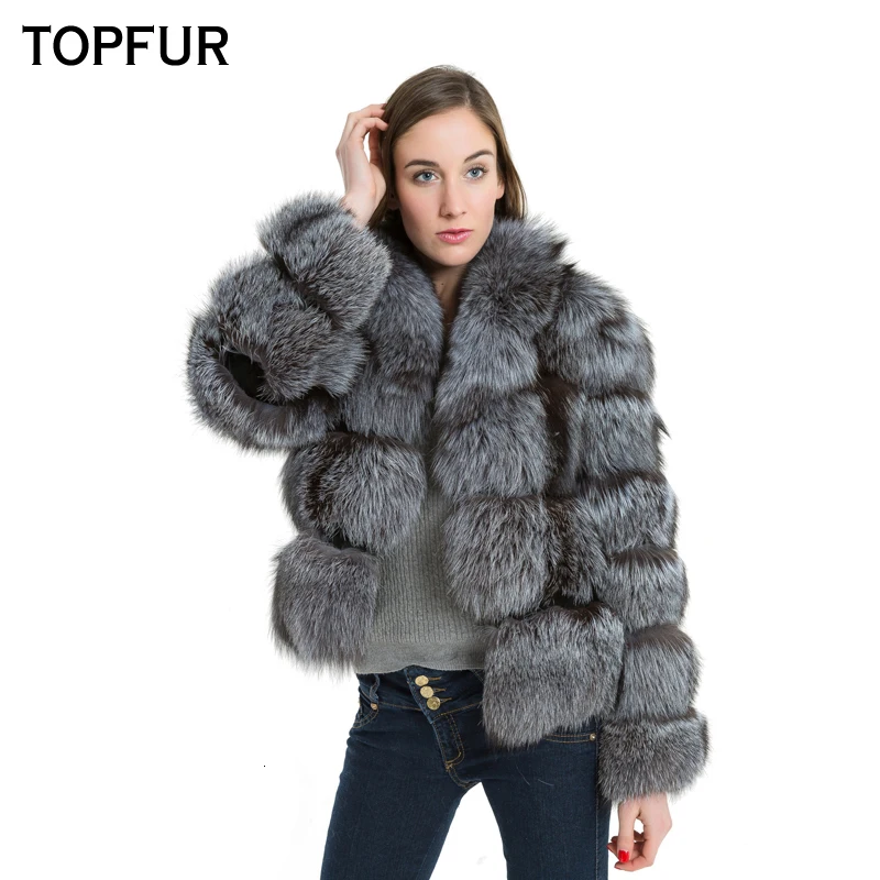 TOPFUR Новое поступление высококачественное Женское пальто из натурального меха серебристой лисы с отложным воротником цельная верхняя одежда из настоящей лисы BF-C0169