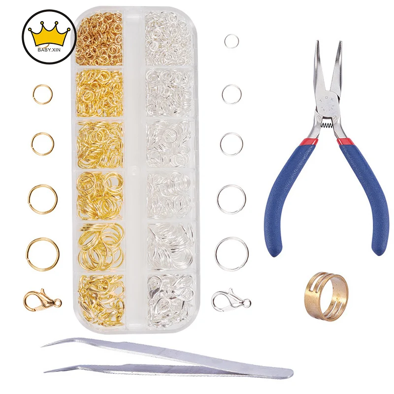 

1Box DIY Jewelry Findings Making Box Jump Single ring/Lobster clasp Buckle For DIY Beads Kit Pliers tool bulk items wholesale