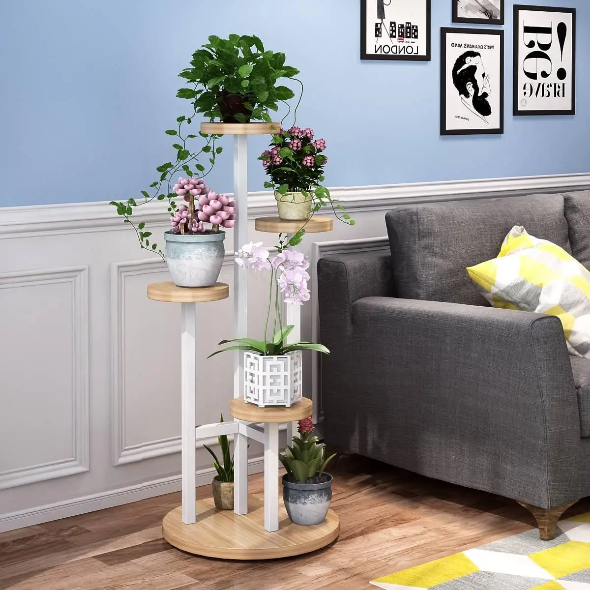 Полка с зелеными цветами многоярусная комнатная железная стальная подставка для