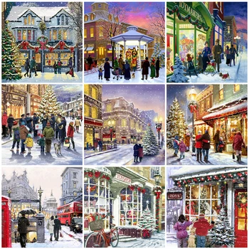 

Evershine Diamond Embroidery Street Winter Full Square Diamond Painting Set Landscape Picture Of Rhinestones DIY Decor For Home