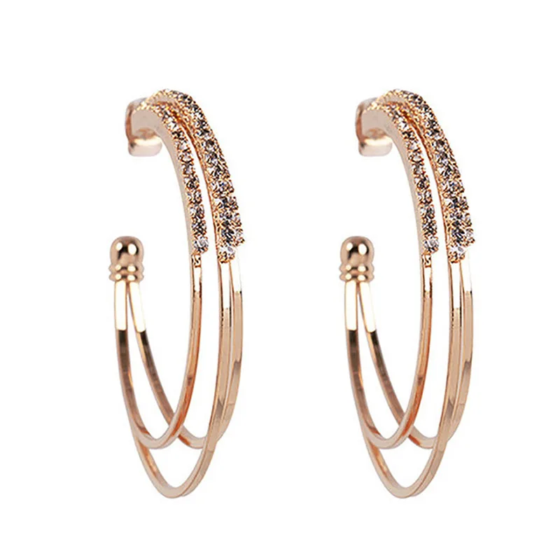Rose Gold Модные большие круглые серьги многослойные, круглые серьги-кольца для Для женщин Сияющие Стразы Свадебная Обручение, ювелирное изделие, подарок Acc Лидер продаж - Окраска металла: Rose Gold