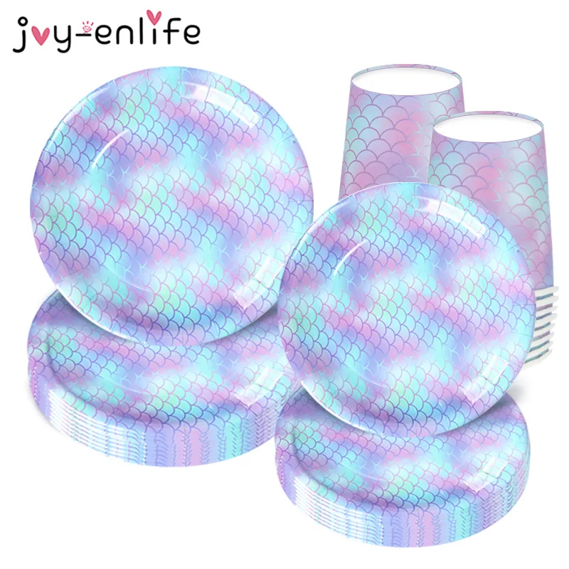 Tableware-Sets Decorations Party-Balloons Mermaid Birthday-Party Parties Disposable