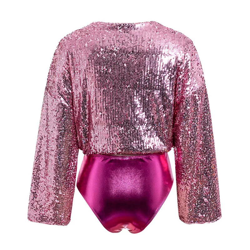 Misswim sequin jumpsuit deep v-neck pink short jumpsuit Elegant women party night shiny bodysuit overall silver bodycon new