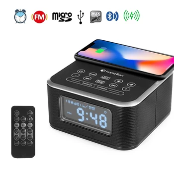 

InstaBox W33 FM Radio with Bluetooth Speaker Alarm MP3 Player Support Wireless Charger for iPhone Samsung Remote Control Clock