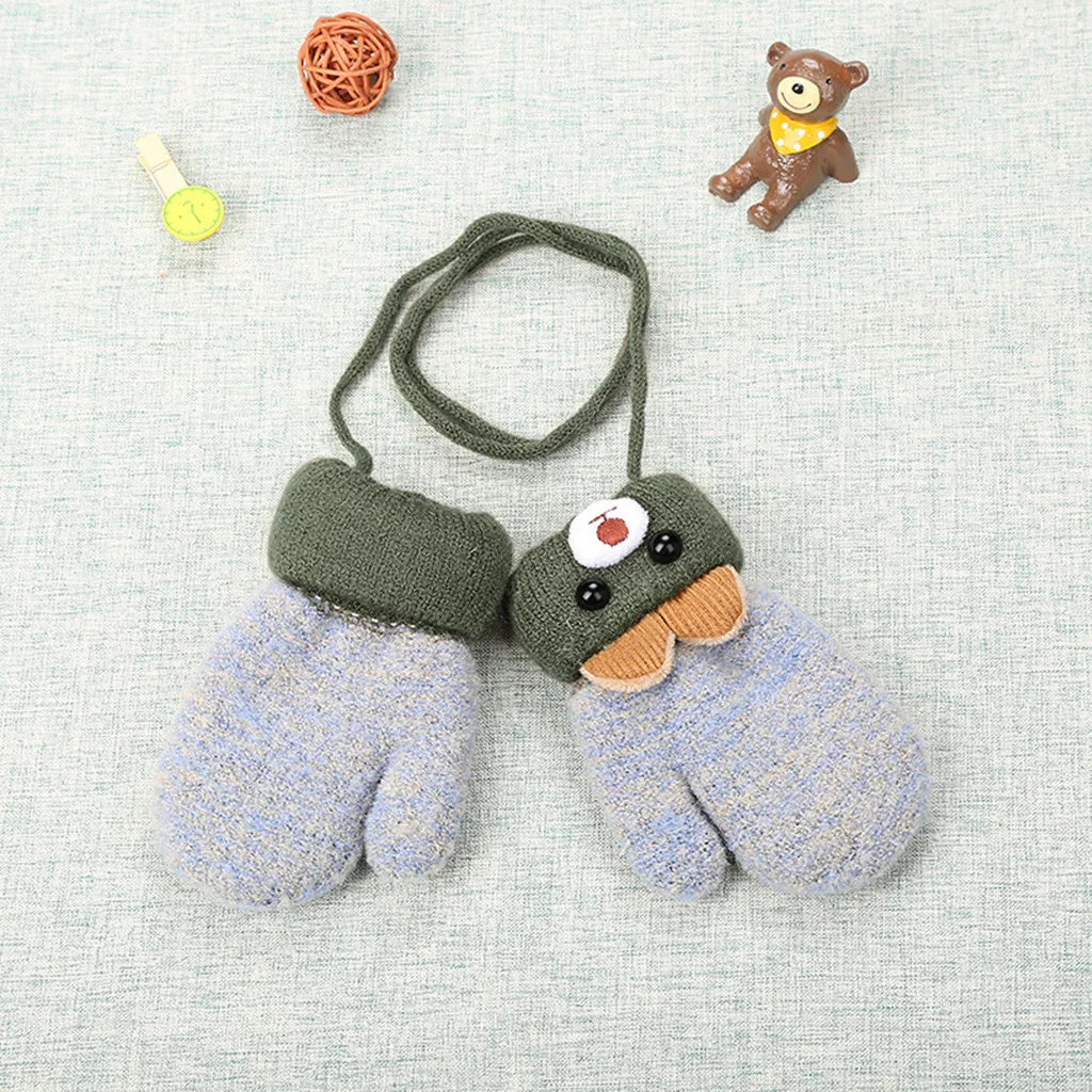 Детские зимние Мультяшные перчатки с ушками медведя зимние Лоскутные теплые варежки перчатки милые детские перчатки защита лица новорожденный