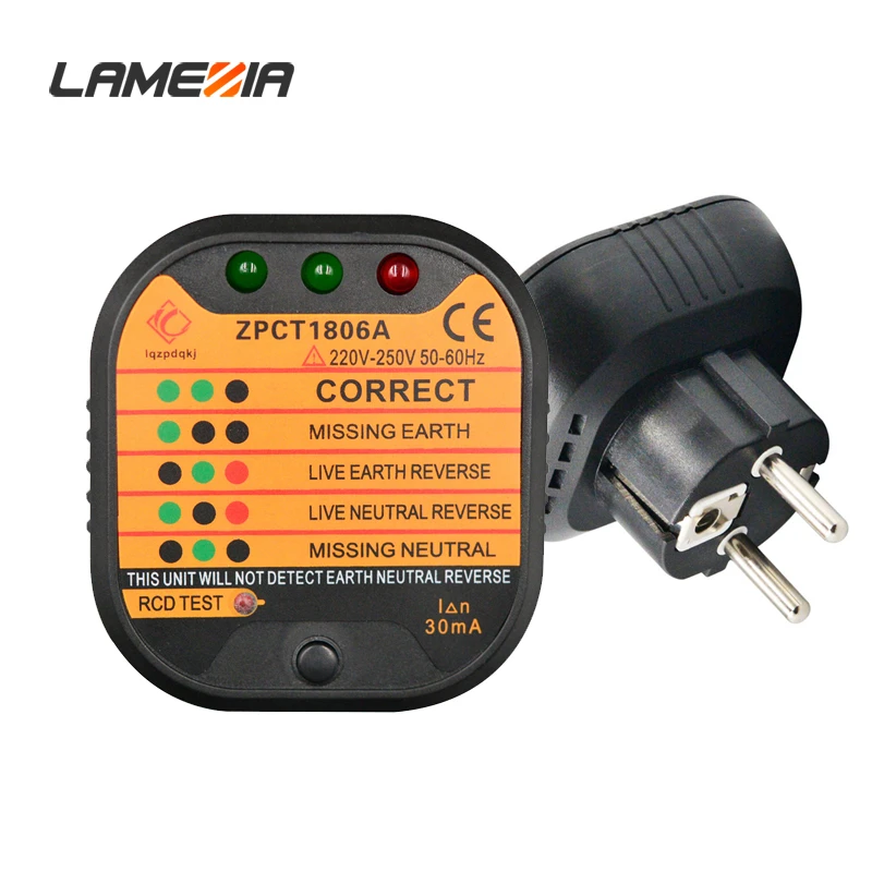 

LAMEZIA Portable EU Socket Tester Electric Leakage Plug Polar Testing Security Line Household Detector