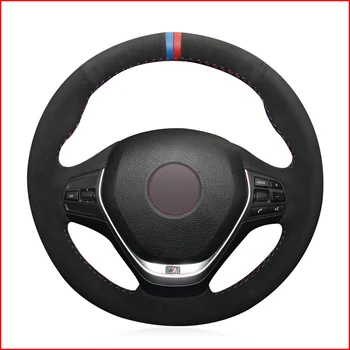 

Black Suede Hand Sew Blue Red Marker Steering Wheel Cover for BMW F20 2012-2018 F45 2014-2018 F30 F31 F34 2013-2017 F32 F33 F36