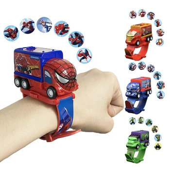 

New Projection Spiderman Kids Watches Cars Toys Hulk Captain Cartoon Pattern Child watch For Boys Clock Relogio Masculino