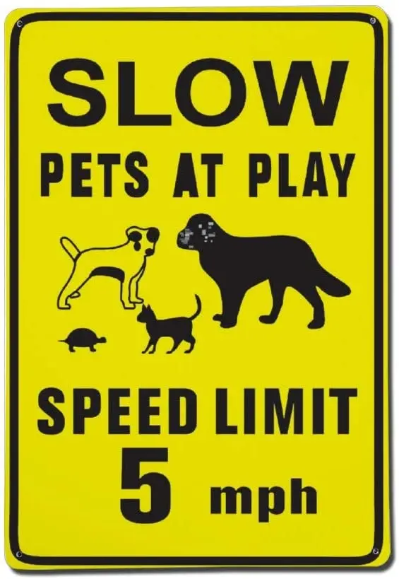 Yellow 12" x 18" NEW, Animals Playing 5 MPH  Aluminum Safety Sign Slow Pets 